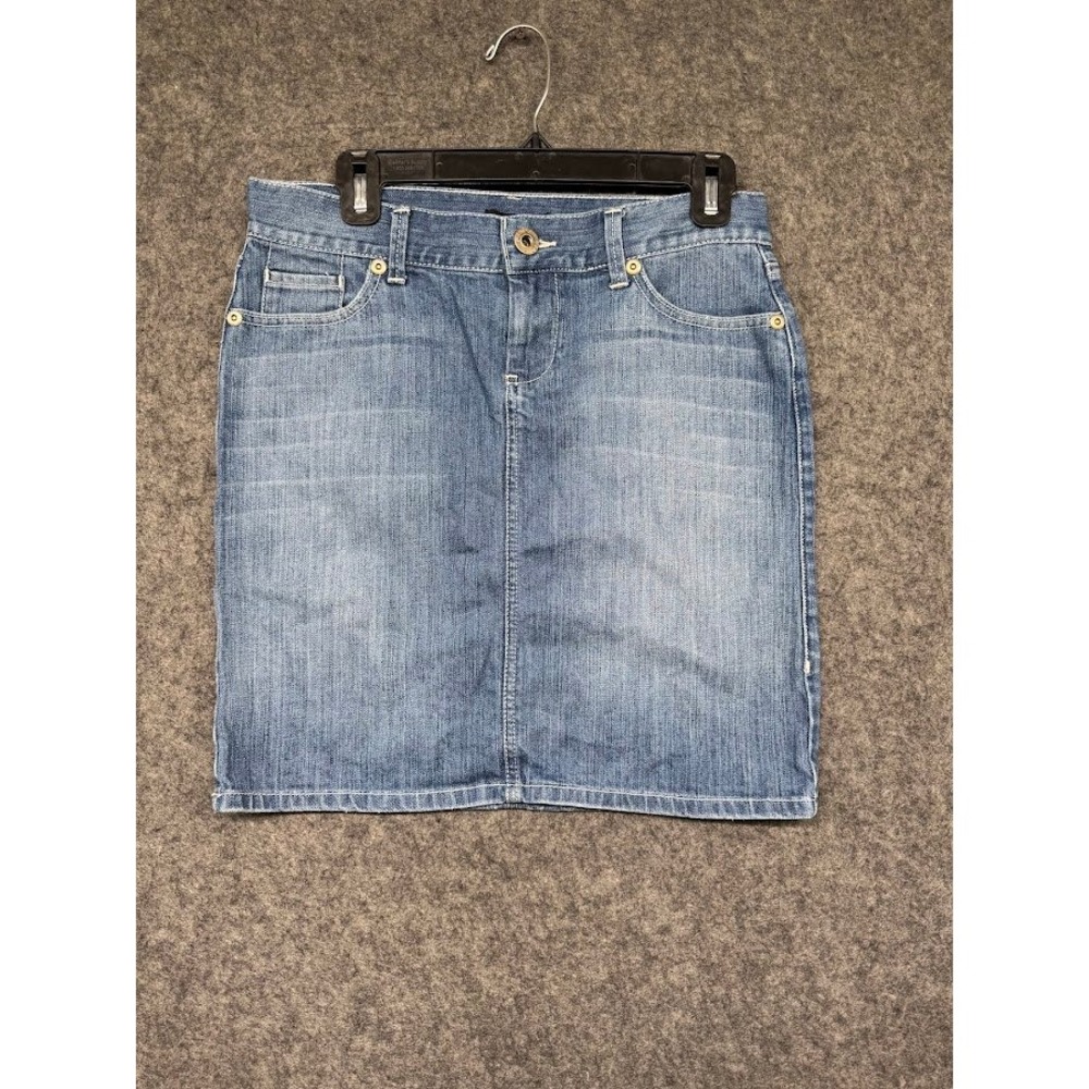 Denim Blue Jean Mini Skirt‎ Medium Wash Paisley Graphic Back Pockets Women 15.5W